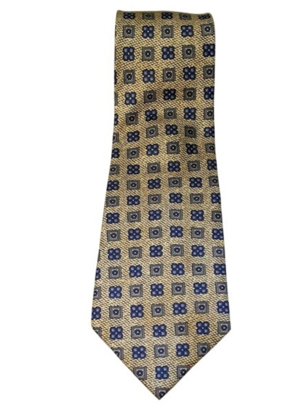 Cambridge Classics Mervyn's Mens Silk Nectie Yellow Blue 59" Geometric Pattern